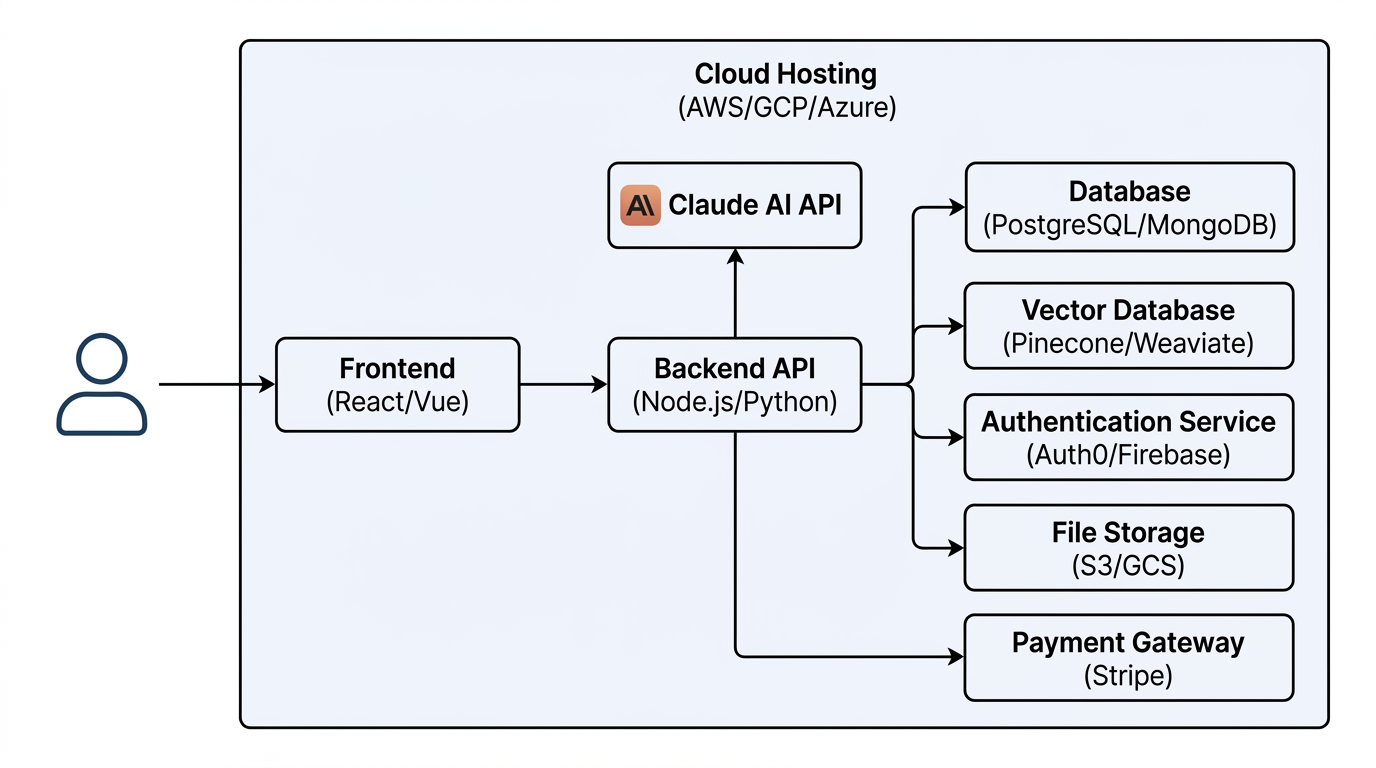 An architectural diagram illustrating the components and data flow of an AI SaaS application.