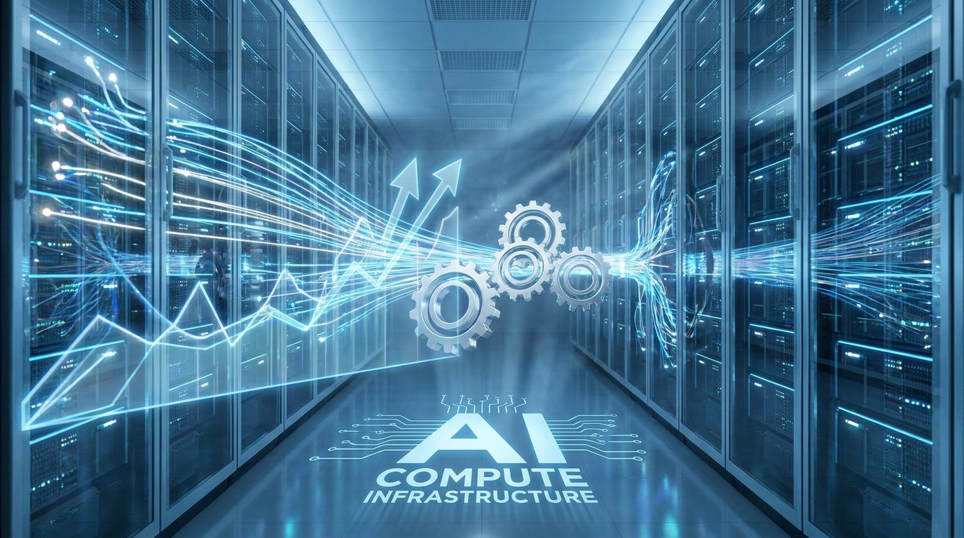 Image of a high-tech data center, representing the critical role of compute infrastructure and investments in the AI race.