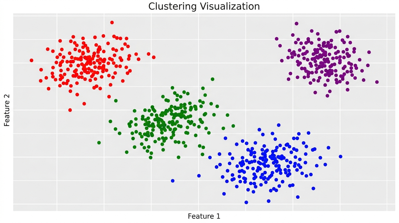 A 2D scatter plot showing data points colored by their assigned clusters, illustrating clear separation and grouping of data.